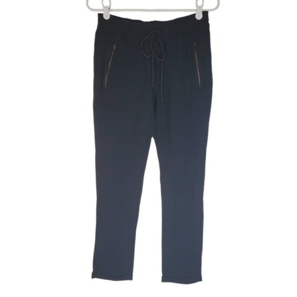 Stella McCartney Elastic Waist Drawstring Zip Pockets Cuffed Pants Black Size 40